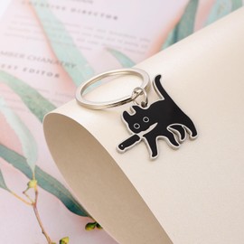 QHOWYAL Black Cat key Chain, Cute Keychain for Women Cool Stuff Decor Cats Keychain Gifts For Cat Lover Funny Gift for Women Cats Dad Mom