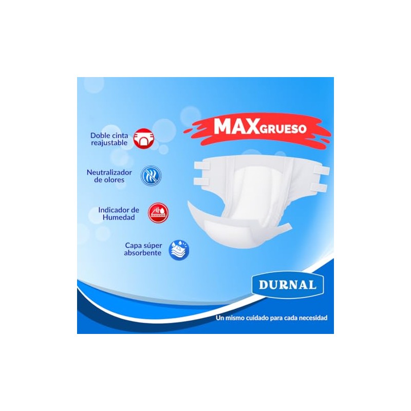 Pañal Desechable para Adultos Unisex, Durnal Max, Talla Grande, 10