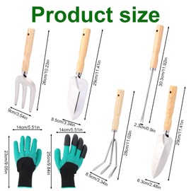 lasuroa Heavy Duty Garden Tool Set, Gardening Hand Tools with Wooden Handle Stainless Steel Material Latex Gloves Gardening Gifts for Garden Enthusiasts