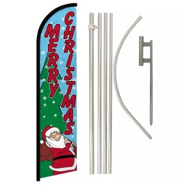 Unbranded Merry Christmas Full Curve Windless Swooper Flag & Pole Kit Santa Xmas