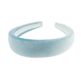 Womens Luxe Slightly Padded Puffy Velvet Flat Winter Evening Wedding Party Birthday Bridal Christmas Birthday Bridesmaid Headband Alice Band Hair Accessories Hairband (Light Blue, One Size)