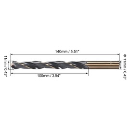 sourcing map Straight Shank Twist Drill Bits 11mm Gold Titanium & Black Nitride Coated High Speed Steel (HSS) 4341 with 11mm Shank for Stainless Steel Alloy Metal Plastic Wood