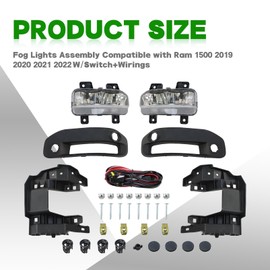 Yunnergo Fog Light Compatible with 2019 2020 2021 2022 RAM 1500 Front Bumper Driving Lamp Assembly w/Clear Lens & Wire Harness Kit CH2592158 CH2593158 Not Halogen Left and Right Side