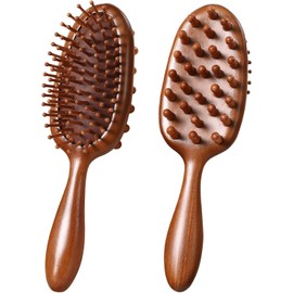 2 Piezas Cepillo de Madera de Sándalo para Masaje Capilar de Doble Cara, Cepillo Masajador, Cuidado del Cuero Cabelludo, para Crecimiento del Cabello, Relaja y Ayuda a Controlar el Encrespamiento