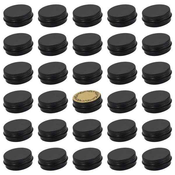 0.5 oz Screw Top Aluminum Tin Jar with Screw Lid and Blank Labels (Black - Pack of 32)