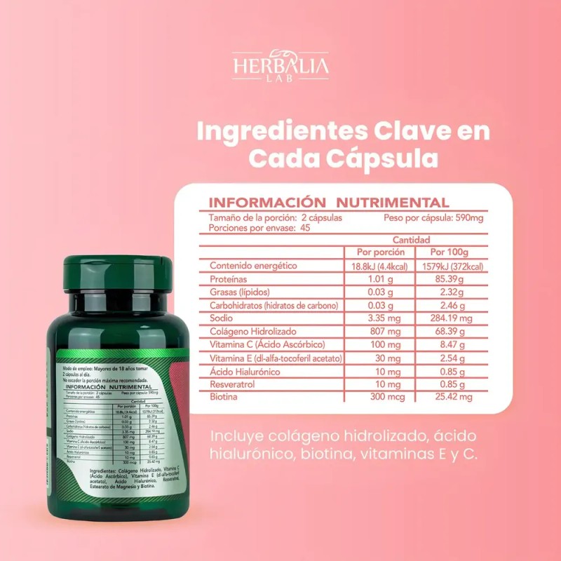 Suplemento en cápsulas blandas Herbalia Lab Vitaminas Colágeno y Ácido