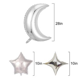 BIEUFBJI 28Pcs Silver Moon Star Shape Foil Balloons with 24Pcs Silver Star Balloons and 4Pcs Large Moon Foil Balloons for Baby Shower Wedding Decors Anniversary Birthday Decorations Party Decoration