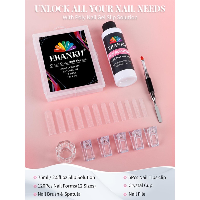EBANKU Poly Gel Nail Forms Kit - 120PCS Reusable Square