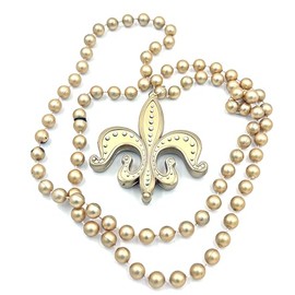 Gold Fleur de Lis Mardi Gras Bead Necklace New Orleans Parade Party Throw Favor