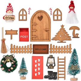 Gnome Door Accessories Christmas Set Miniature Elf Door Gnome Door Decoration Christmas Gnome Complete Set Gifts for Children 23 Pieces Gnome Accessories Christmas Decoration Small Toy for Boys and