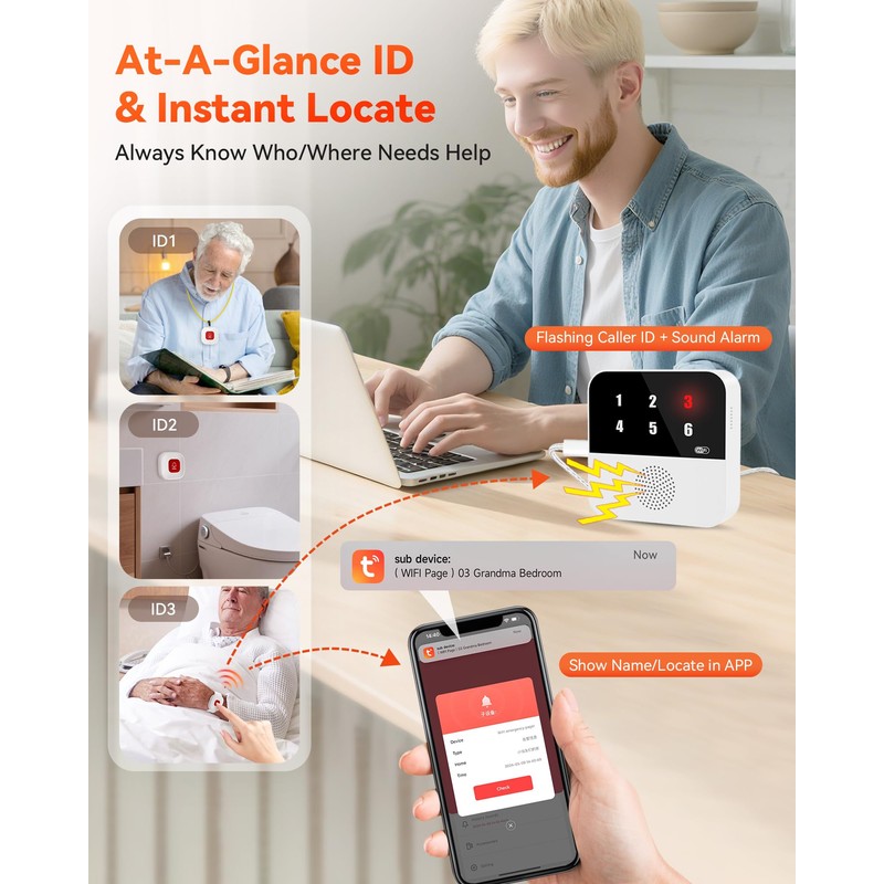 PILSAMAS WiFi Caregiver Pager Smart Call System - Display Caller