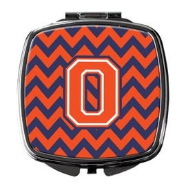 Caroline's Treasures CJ1042-OSCM Letter O Chevron Orange and Blue Compact Mirror Decorative Travel Makeup Mirror for Women Girls Gifts Pocket Makeup Mirror Folding Handheld
