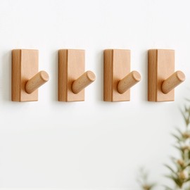 TRWISWDC Beech Wood Wall Hooks, 4 Pack Coat Hooks Wall Mounted, Natural Wooden Coat Hooks Hat Rack for Hanging Towels Clothes Bags Bathroom Entryway Heavy Duty Hangers