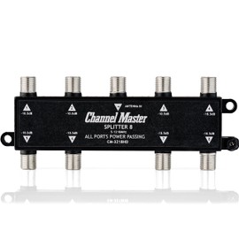 Channel Master Splitter 8 | 8-Way Splitter Distributes Digital HDTV Antenna Signal to 8 TVs, One Input and Eight Outputs, Power Passing for Preamplifiers and Boosters, Low-Loss Design, Indoor/Outdoor