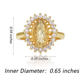 Ornaland 18K Gold Plated Clear Cubic Zirconia Open Cuff Ring Adjustable Oval with Virgin Mary Religion Open Finger Ring Jewelry Gifts for Women