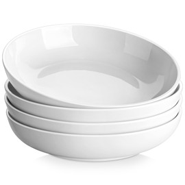 MALACASA 10" Large Pasta Bowls, 56 OZ White Salad Bowls, Ceramic Serving Bowl Set of 4, Wide and Shallow Bowls Set, Microwave and Dishwasher Safe, Series Regular