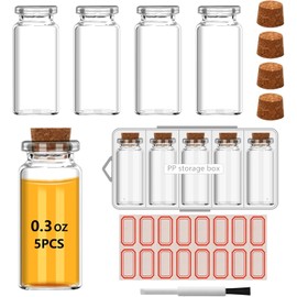 REUJIHXY 10ml Small Glass Bottles, 5 PCS Mini Jars with Cork Lids Message Bottle plastic storage box Terrarium Jar Tiny Wishing Bottles miniature Sand Art Bottles Sample for DIY Crafts