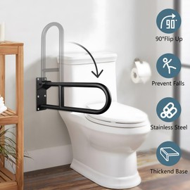 29.5 INCH Stainless Toilet Safety Rails, Matte Black Handicap Grab Bars for Elderly, Disabled Flip-Up Bathroom Grab Bar, Toilet Handrails Hand Grips Handle Shower Assist Aid Black