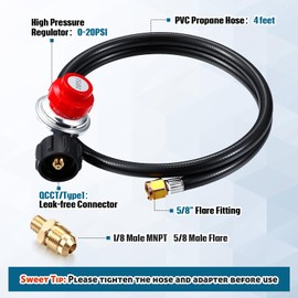 Vicenpal Propane Regulator with Hose and Gauge Qcc1 Propane Tank Adapter Hose with Gauge for Lp Gas Grill Heater and Fire Pit Table (PVC,4 ft)