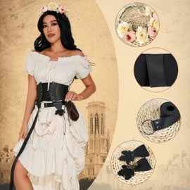 GERVAISE Womens Renaissance Costume Medieval Fairy Dress Victorian Irish Outfits 7pcs (Beige, Large)