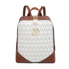 MKP Women Fashion Double Zipper Medium School Backpack Purse PU Leather Ladies Travel Shoulder Bag Set 2Pcs backpackeyes - Color: White