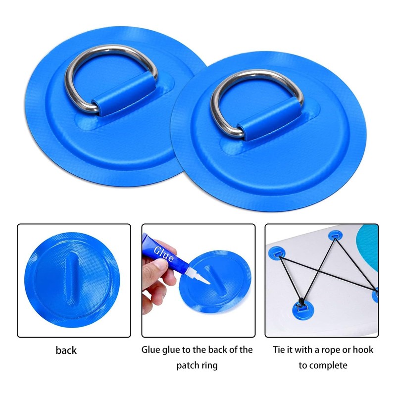 WERIGONI 4 Piece Dinghy Kayak D-Ring Patch Stainless Steel D-Ring