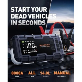 BuTure VAC 10-in-1 Portable Car Battery Jump Starter with Air Compressor 8000A 160PSI 45W C