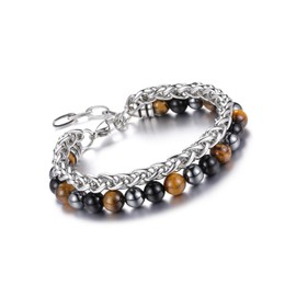 JSDDE Mens Crystal Bracelet Stainless Steel Bracelet with Natural Crystal Bead Bracelets Set for Men Gifts for Father Boyfriend