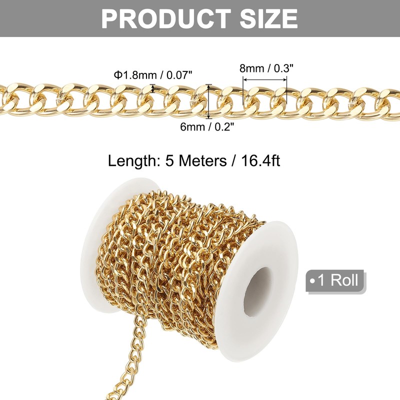 PATIKIL 16.4Ft Aluminium Curb Chains Twisted Links, 8x6mm Curb Chain