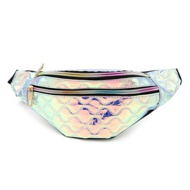 TrendsBlue Shiny Holographic Fanny Pack Waist Belt Bag with Adjustable Belt, Holographic Purple
