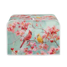 Salabomia Cardinal Print Bread Toaster Cover 4 Slice, Small Toaster Cover for Kitchen, Washable Anti-Grease Toast Cover Fingerprint Dust Protection, Green and Pink