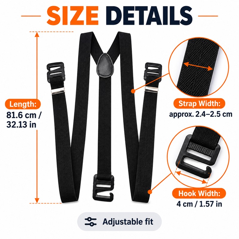 Men’s Adjustable Suspenders for Holding Pants – 2.5 cm Polyester