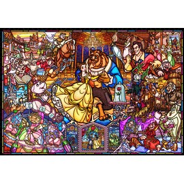 1000 Piece Jigsaw Puzzle, Beauty and the Beast Story, Stained Glass, Pure White, 20.1 x 29.9 inches (51 x 73.5 cm)