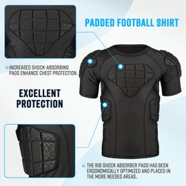 surlim Padded Football Shirt Padded Compression Shirt Football Rib Protectors Shoulder Chest Protectors Football Undershirt Padded (Black, M)