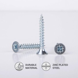 (Pack of 400 pcs) Zinc Plated Steel Wood Screws 3.5 x 25 mm, Pozi-drive Head Screws, Fasteners, Countersunk, Chipboard Screws (400)