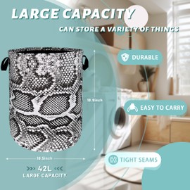Grey White Snake Texture Laundry Hamper Snake Colorful Laundry Basket With Handles Foldable Oxford Cloth Tote Bag Clothes Toy Storage Bucket 18.9x16.5 Inch For Bathroom/Laundry/Bedroom