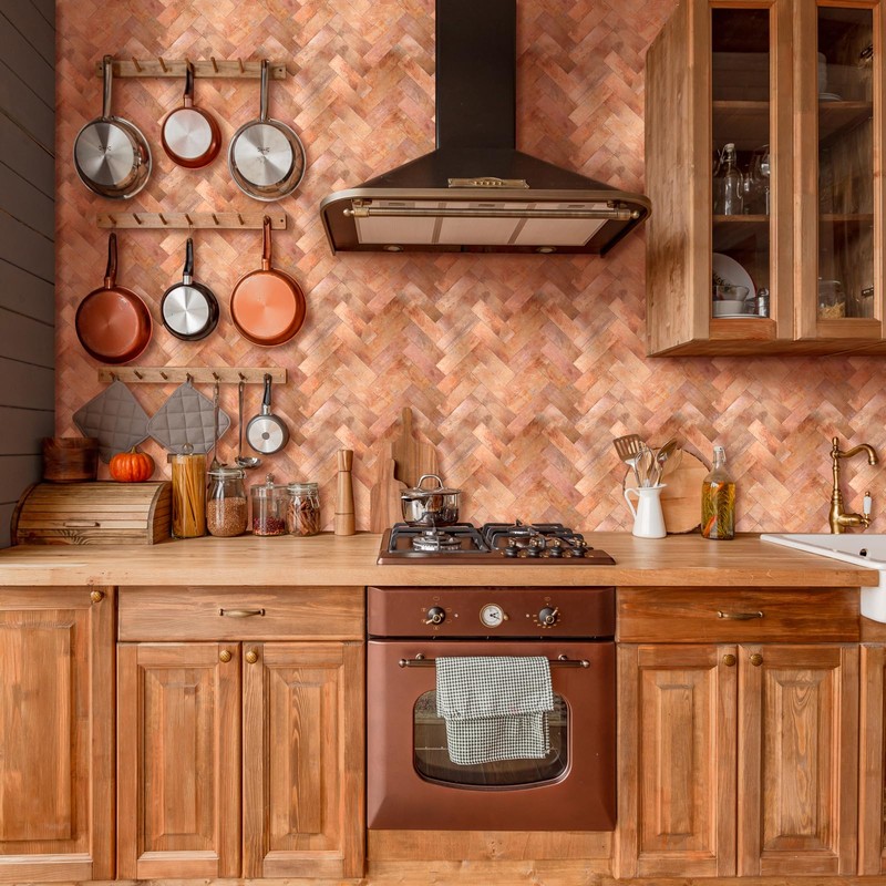Yipscazo 10 Sheets Retro Copper Herringbone Peel and Stick Backsplash