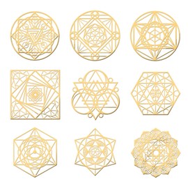 OLYCRAFT 9Pcs Sacred Geometry Metal Energy Sticker Golden Orgone Pyramid Stickers Stainless Steel Stickers for Scrapbooks DIY Resin Crafts Phone & Water Bottle Decoration