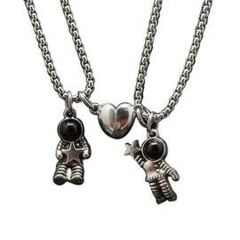 Caiyao 2Pcs Stainless Steel Mutual Attraction Couples Matching Spaceman Pendant Necklace Astronaut Promise Necklace for Women Men Friends Him Her Friendship Astronomy Jewelry Gift-A heart