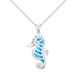kissdove Blue Seahorse Necklace for Women - Blue Opal Pendant, Ocean Animal Jewelry Gift with 18-20 Inch Adjustable Chain