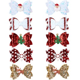 10Pcs Christmas Hair Clips for Girls in 5 Styles Christmas Hair Bows for Women Barrettes Sequined Bow Snowflake Santa Claus Elk Reindeer Cute Holiday Accessories Clip Holiday Hairpin
