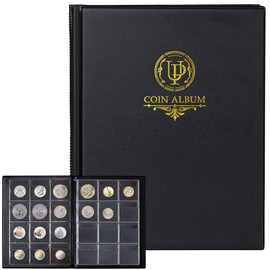 120 Pocket Coin Album - Coin Collector Book with 10 Pages, 45 x 43 mm Grid Holder for Pound, Pence, Cent, Dollar, Nickel (Black) CS48120BK