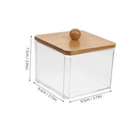 ABOOFAN Cube Cotton Swabs Holder Transparent Dustproof Storage Box with Bamboo Lid for Cotton Pads Cosmetic Sponges Makeup Essentials Sturdy Practical for Home Dorm Bathroom and Vanity