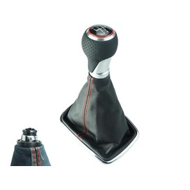 Do!LED Gear Stick Gaiter Black / Red Stitching Gear Knob 5 Gears 12 mm Compatible / Replacement Part for VW Golf 4 IV Frame Chrome Knob in A4 Look Replacement Part for 1J0711113