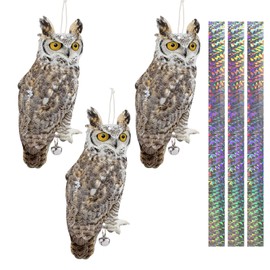 Kungfu Mall 3PCS Reflective Owl Scarer Devices Plastic Owl Hanging Decoration Woodpecker Control Device with Reflective Tape for Garden Patio Pool