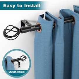 Heavy Duty Long Curtain Rods 72-144 inch, Black 1-inch Curtain Rod Set for Windows with Cage Finials, Adjustable Curtain Rod for Patio Outdoor, Sliding Glass Door, Bedroom, Living Room