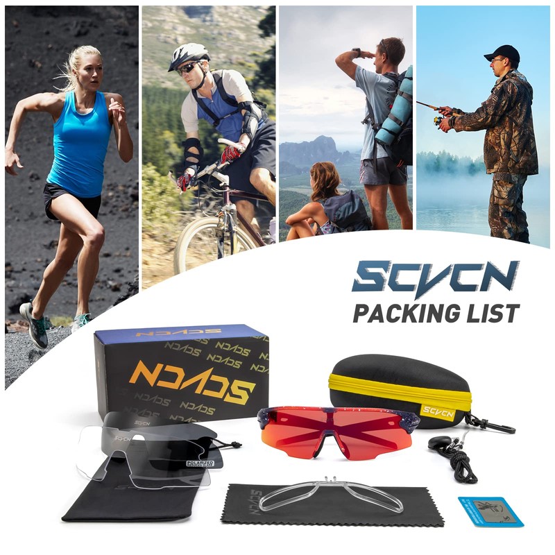 SCVCN Polarized Sports Sunglasses with 3 Interchangeable Lenses, Mens Womens