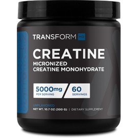 TransformHQ Creatine Monohydrate Powder (60 Servings) Unflavored - 5000mg Per Serving