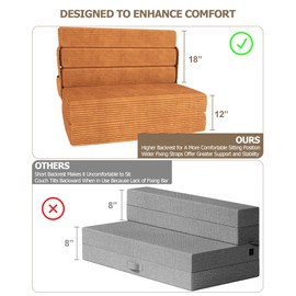 Zenzy Five Folding Sofa Bed, [Higher Backrests] [Luxury Corduroy] 6" Foldable Memory Foam Sleeper Chair, Floor Couch Foldable Mattress for Living Room/Dorm/Guest Room/Apartment, 75"x38"x6" Twin Size