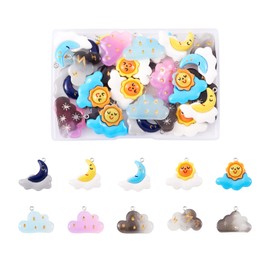 40pcs Cloud Resin Charms Pendant Mixed Color Whether Theme Dangle Charms with Platinum Plated Loop for Keychain Necklace Bracelet Earring DIY Jewelry Making